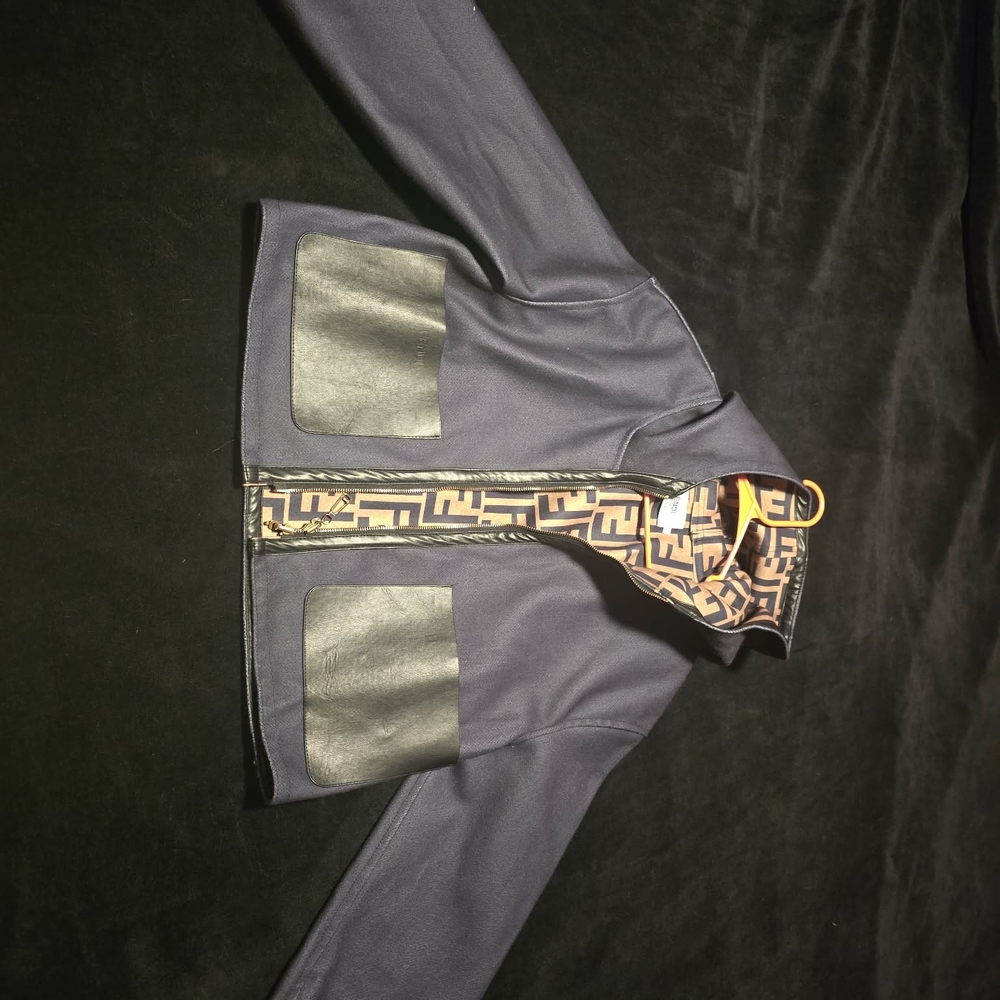 Fendi Tan and Black Logo Lined Jacket
